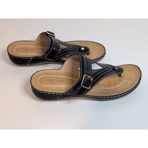 Flex Step Rosie Women's Comfort Thong Sandals Black & Tan Cushioned Footbed 11 M